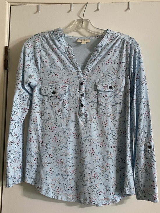 Style & Co. Tops - Style & Co. Light Blue Floral Henley Top with Pink Accents